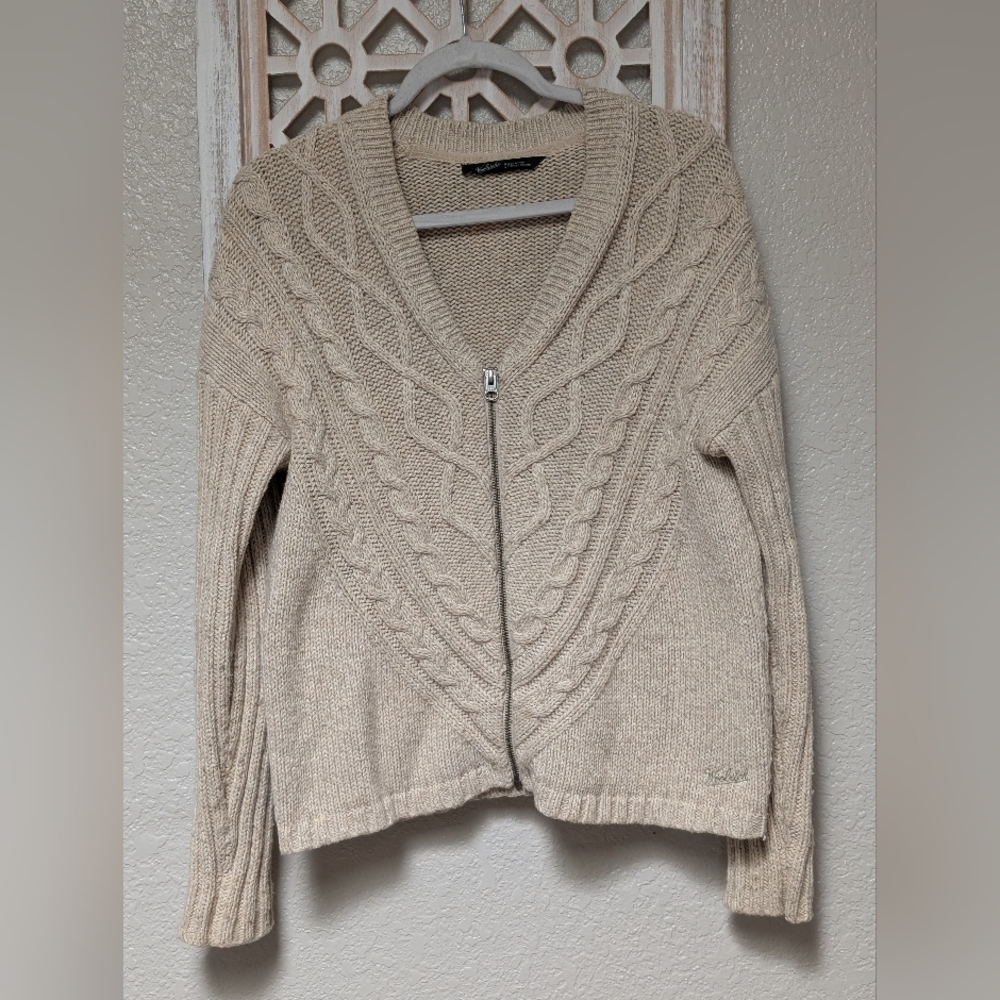 Woolrich beige zip up cardigan sweater women's medium minimalist boho casual